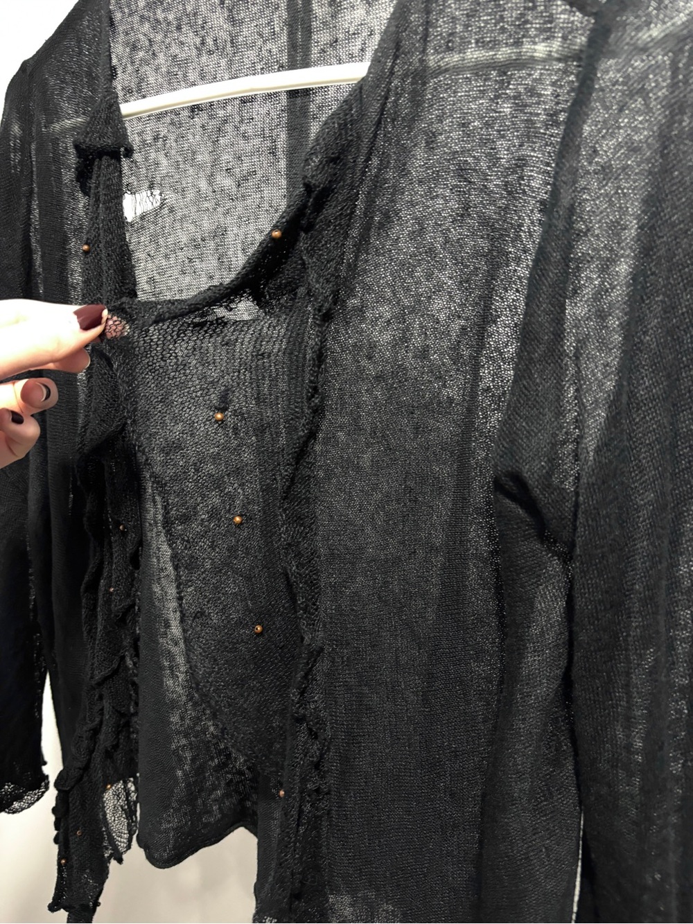 Distressed Mesh Ruffle Cardigan - Picture 2 of 4